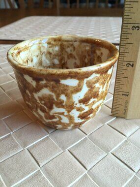 Vintage Yellow Spongeware Custard Bowl Small 556 Brown and Cream
